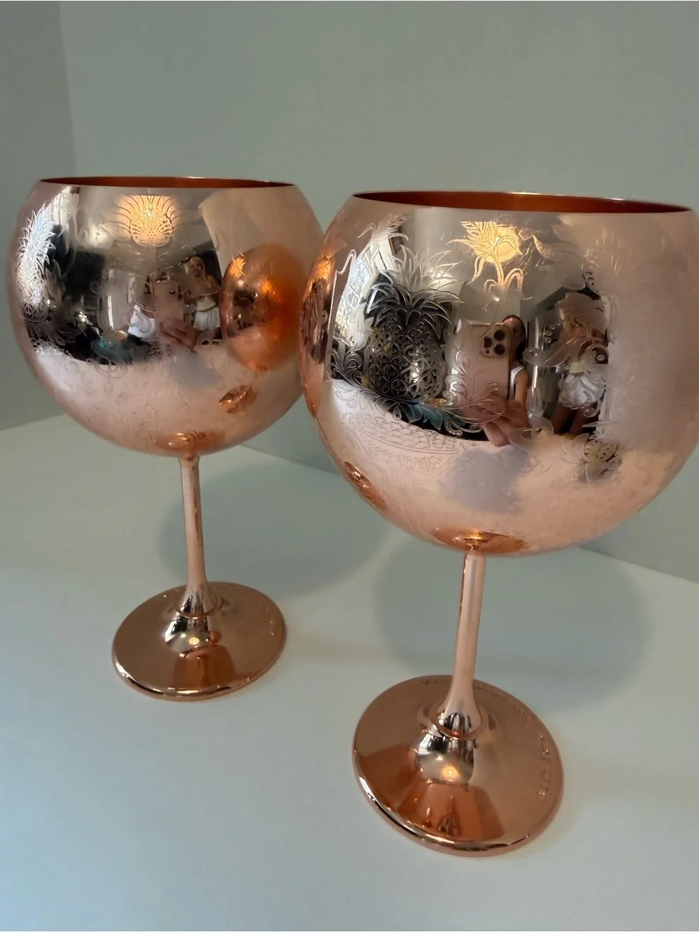 Absolut Elyx Copper Pineapple Barware Theme Goblet Set of 2 Etched “With Love”